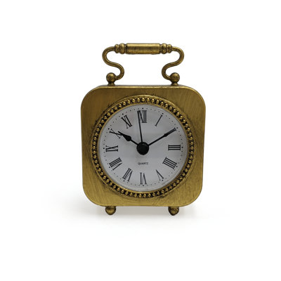 Roman Numeral Metal Mechanical Tabletop Clock in Gold