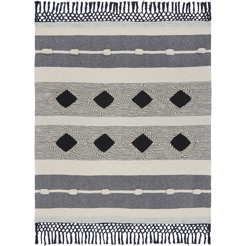 Organic Cotton Gray and Black Geometric Throw Blanket