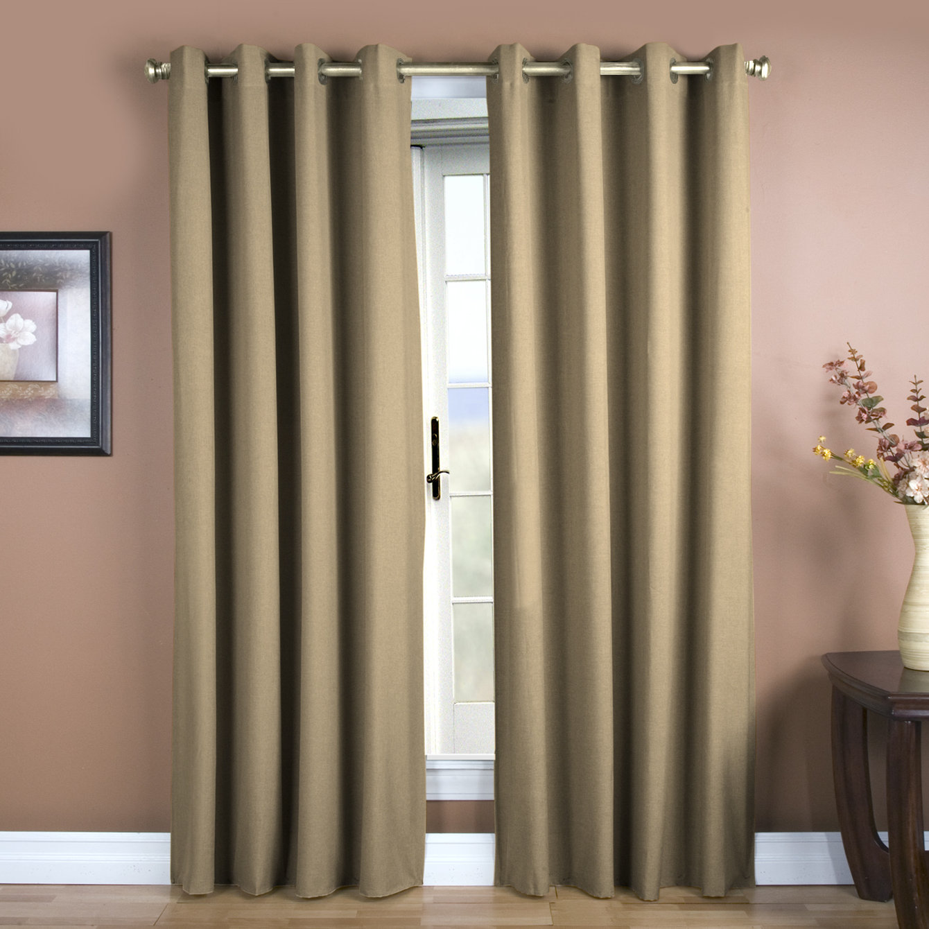 Lakeland Solid Semi-Sheer Grommet Curtain Panel, Harvest, 56" W x 108" L