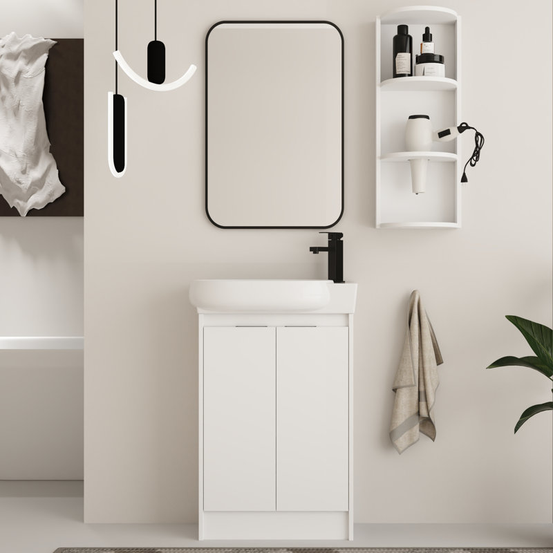  Ensemble de meuble-lavabo simple autoportant 23 po avec comptoir en céramique Derwent et support de rangement mural 12 po