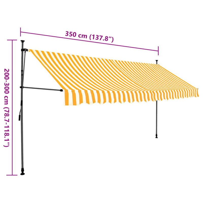 Dakota Fields Fabric Cover Retractable Patio Awning, White/Orange (Black Frame), 3.5m W x 1.2m D