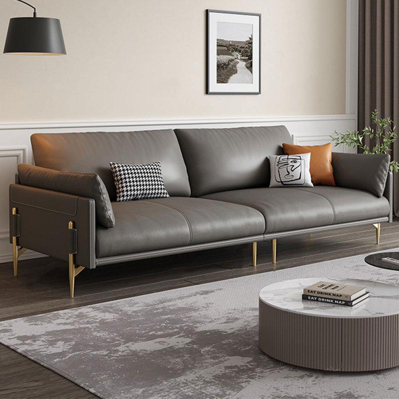 Genuine Leather Modular Sofa cushion couch, 33.07" H x 110.24" W x 37.01" D, 4, Gray