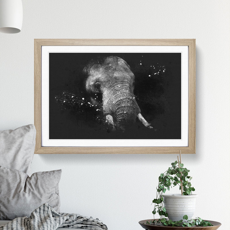 African Elephant - Picture Frame Graphic Art Print, Oak Framed, 33cm H x 45cm W x 2cm D