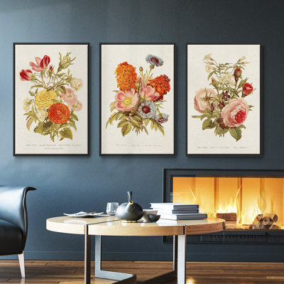Antique Floral Bouquet I, ensemble de 3 toiles encadrées