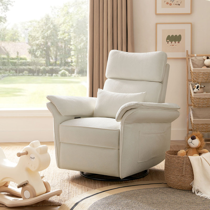 Beckette 41.75" Modern Swivel Glider Nursery Power Recliner with Adjustable Headrest, White