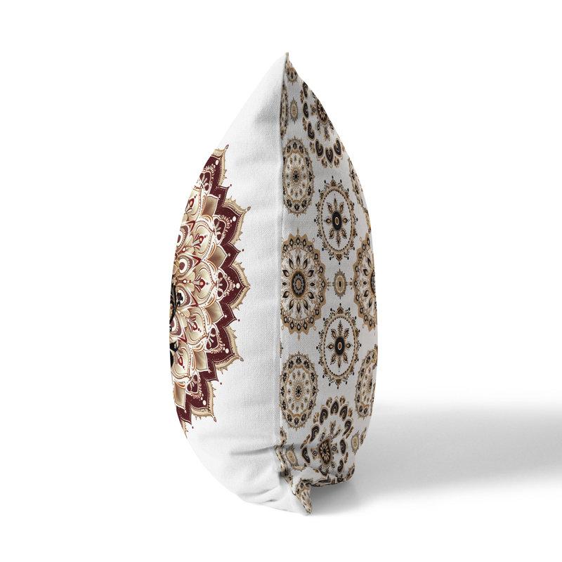 Inner Peace Circle Reversible Throw Pillow, White/Brown/Black, 16"H x 16"W