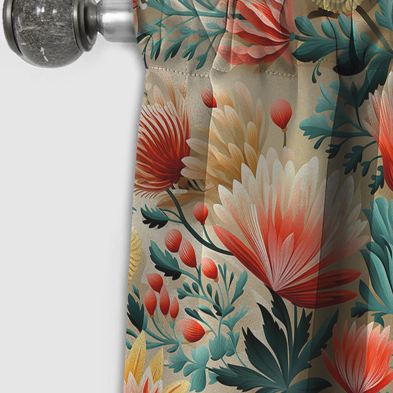 Coral Crests Tropical Pattern III - Floral Curtain - Blackout Floral Curtain - 1 Panels, 52" W x 63" L