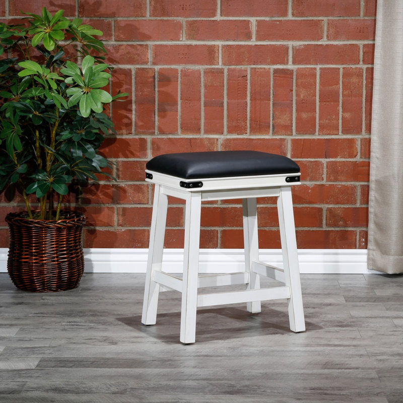 Saddle Stool, Weathered  Finish,  Leather Seat, Tabouret de comptoir (siège d'une hauteur de 24,0, White, Black