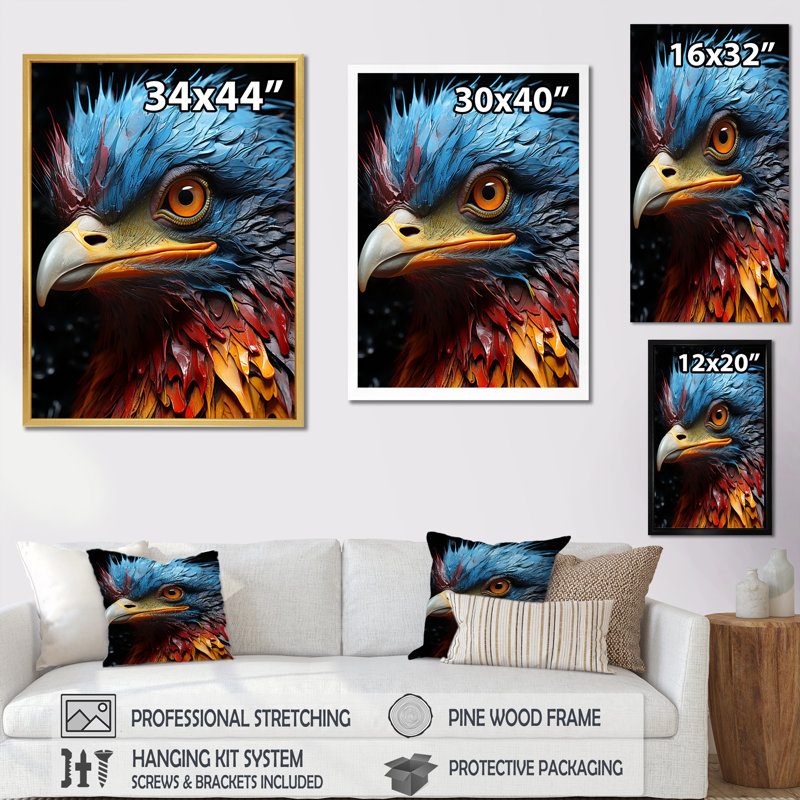 Art mural bleu, autruche bleue - autruche, salon, Cadre simple blanc, H 44 po x l 34 po x P 1,5 po