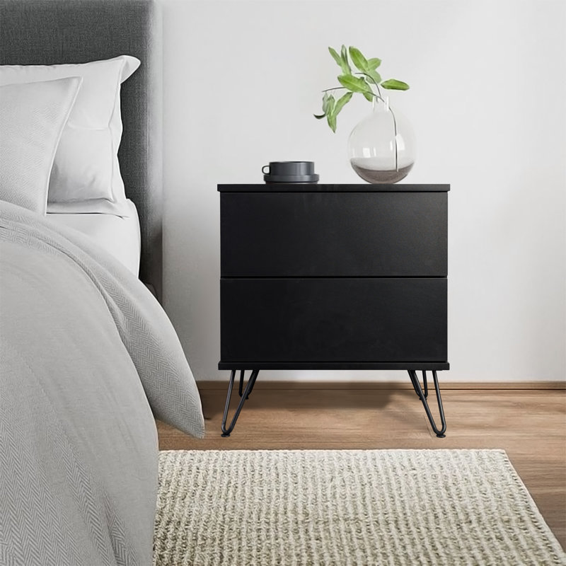Bludovice 50cm W Iron + Manufactured Wood Bedside Table, Black