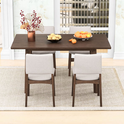 7Pcs Farmhouse Dining Set with Rectangular Table and 6 Upholstered Chairs for Space-Saving by Lark Manor