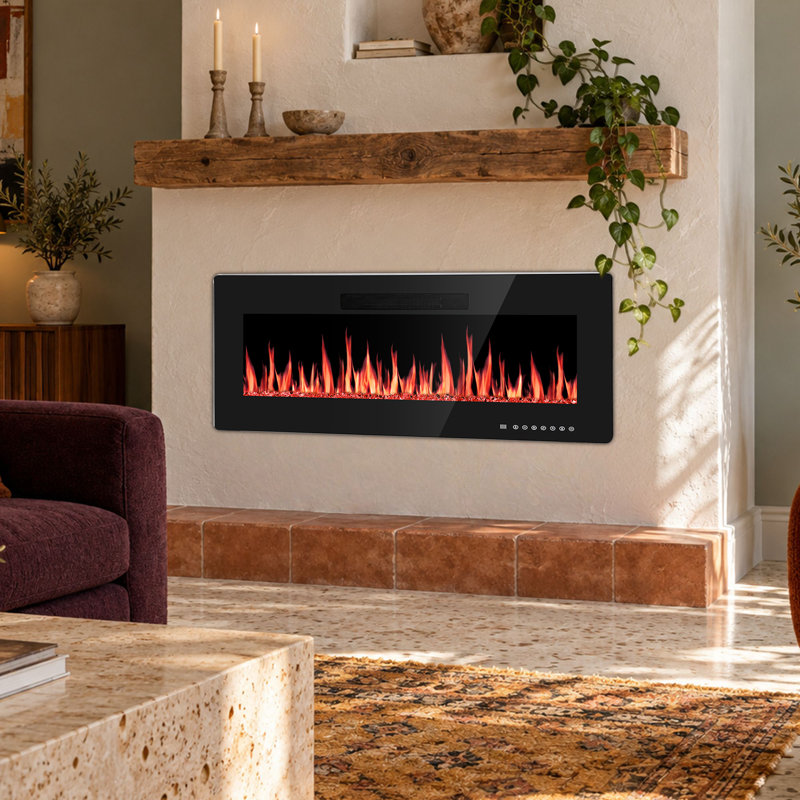 Braegger Recessed & Wall Mounted Electric Fireplace, Remote Control w/ Timer, Adjustable Flame Color & Speed
