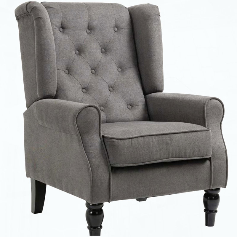 Fauteuil d'appoint capitonné gris foncé avec accoudoirs ronds, Tissu gris foncé
