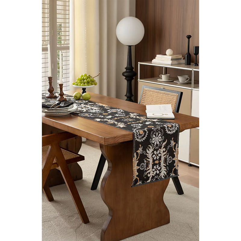 Chemin de table multicolore réversible en mélange de coton jacquard floral botanique l 14 po x L 72 po