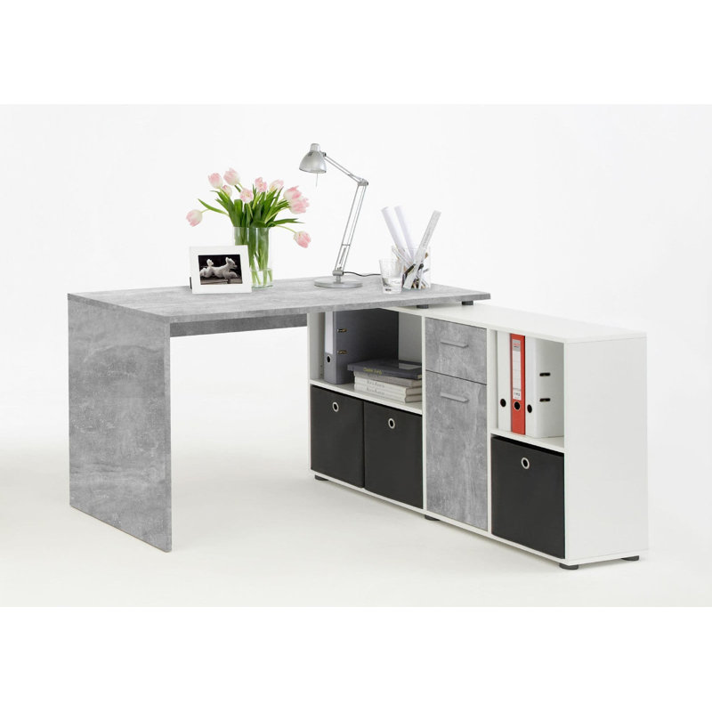 Clumm L-Shaped Writing Desk, White/Grey