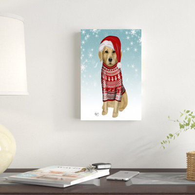 Golden Retriever In Christmas Sweater par Fab Funky - impression sur toile tendue