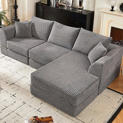 Canapé modulaire en forme de L 102 po, 3 places avec méridienne réversible, tissu velours côtelé 102 po, aucun assemblage requis pour le salon, la chambre à coucher et le bureau