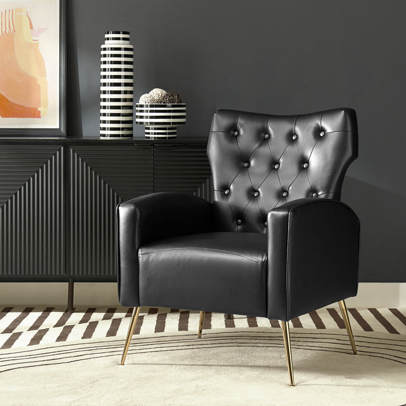 Fauteuil à oreilles capitonné de 28 po de largeur Swihart, Similicuir noir
