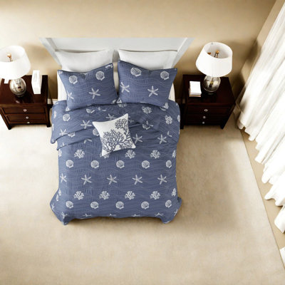 Navy Cotton Embroidered Bedding Sets, Coastal Style For Home Comfort