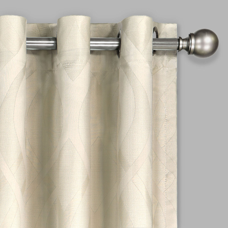 Ivory Geometric Blackout Polyester Curtain Panel with Nickel Grommets