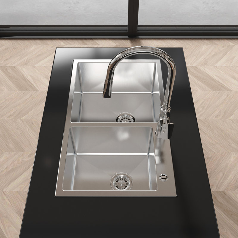 32"X19"X10" Kitchen Sink, Satin Finish Stainless Steel, Ample Workspace, To Scratches Embedded S304 Stainless, Finish, Reduces Noise Significantly, Long-Lasting Sink
