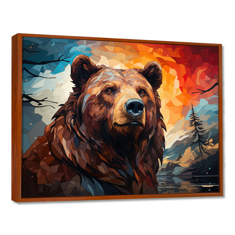 «Deavion Bear Majestic Geometric I», art mural pour salon, H 34 po x l 44 po x P 1,5 po, Cadre flottant brun