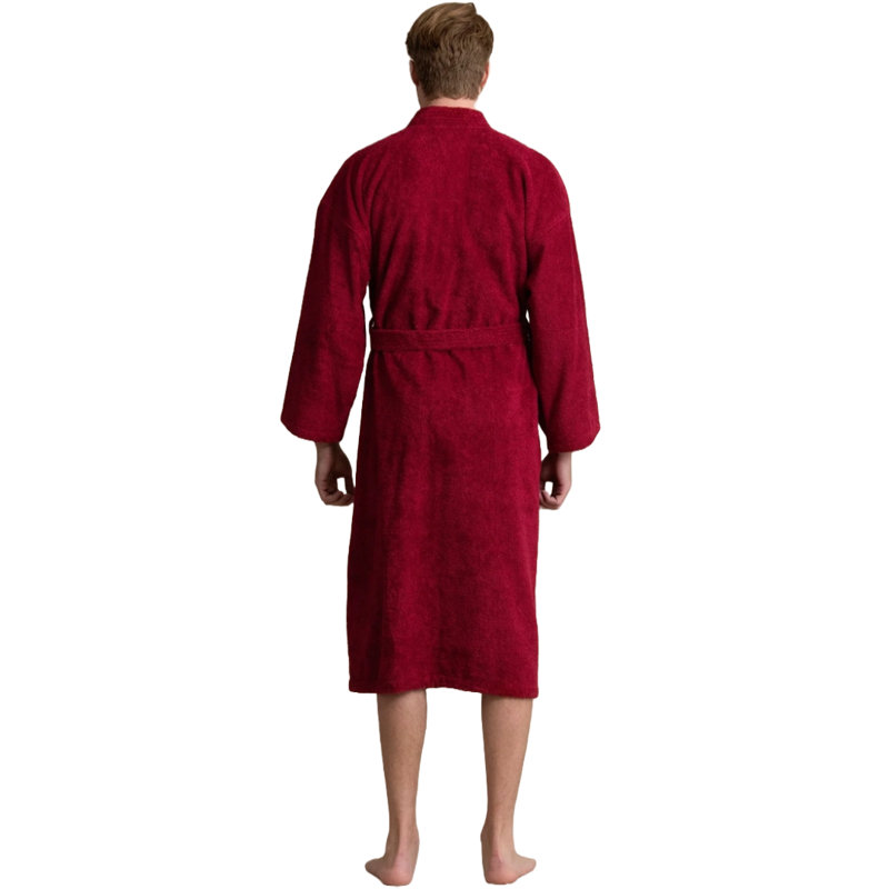 Ladijah Cotton Terry Cloth Gender Neutral Mid-Calf Bathrobe with Pockets, Red