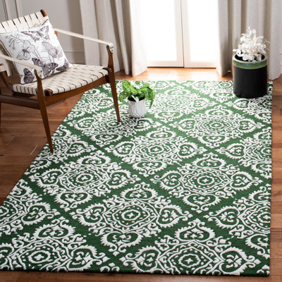 Tapis vert / ivoire en laine / viscose touffeté à la main Arissa