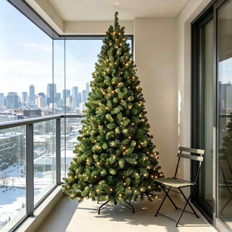 Arbre de Noël artificiel vert 7 pi avec 1072 pointes de branches denses en PVC et 400 lumières blanches chaudes certifiées UL