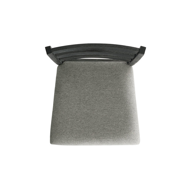 Ladderback Black Wood Side Chair with Grey Upholstered Seat
