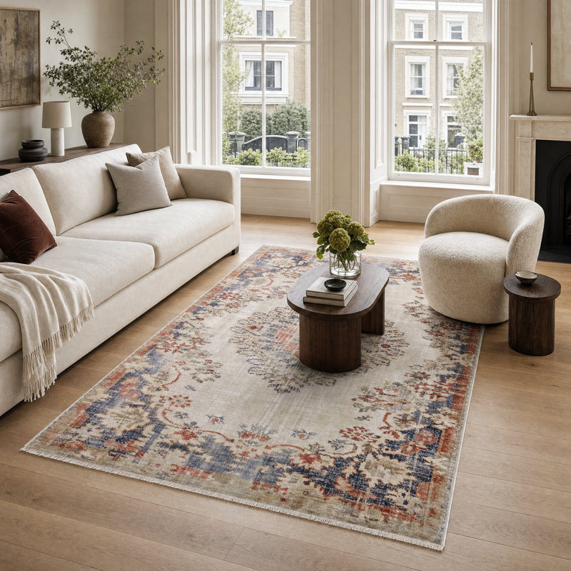 Vintage Look Cotton and Chenille Flatweave Area Rug, 60 x 100 cm