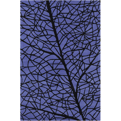 Ailey Authentic Hand-Tufted Handmade Black & Vibrant Blue Botanical Branch Silhouette Wool Area Rug