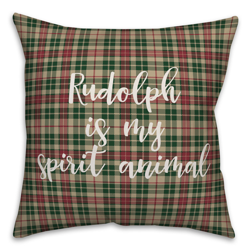  Rudolph is My Spririt Animal in Tartan Plaid Throw Pillow, Throw Pillow