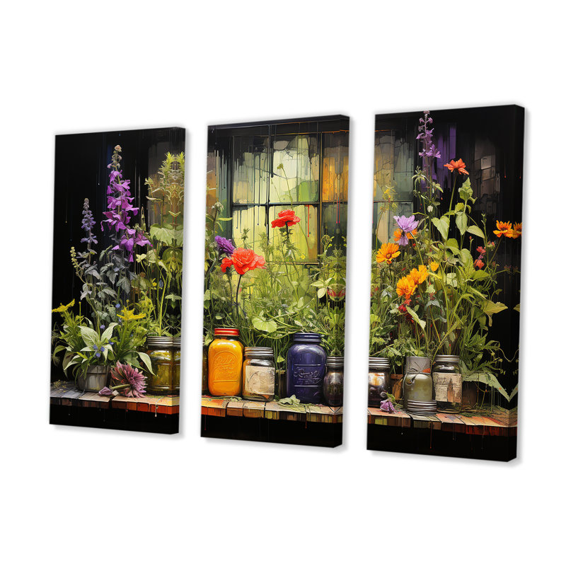 Ensemble de décoration murale Blooming Urban Harvest With Poteries I - Herbes florales, H 40 po x l 60 po x P 1 po