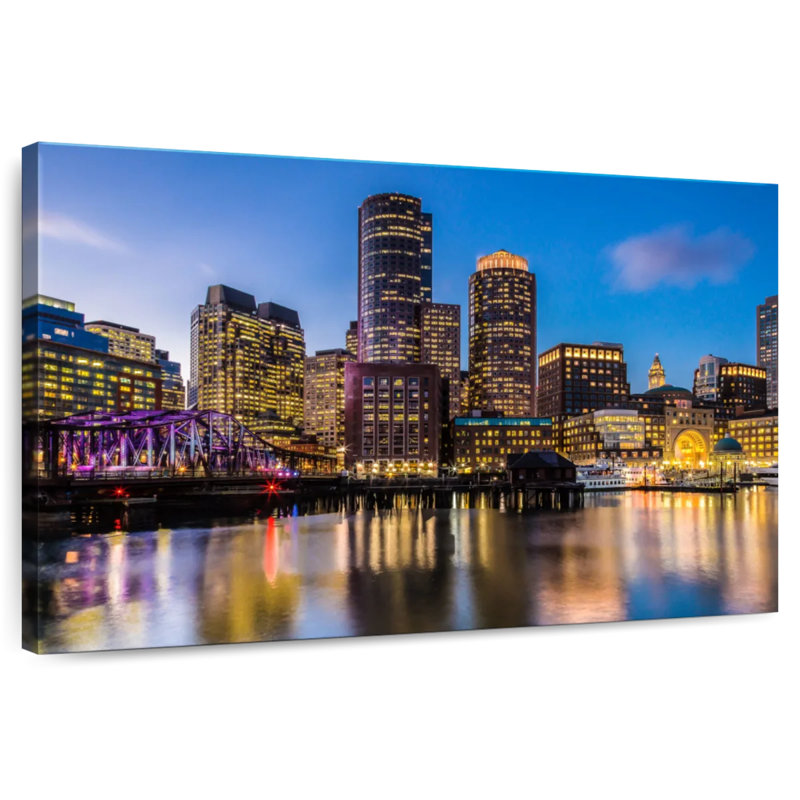 Ravi illuminé l'horizon de Boston, H 32 po x l 48 po
