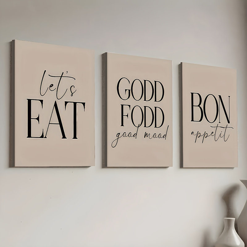 «Food Quote», impression sur toile 3 pièces pour une ambiance chaleureuse, 16 * 12 pouces 3 pièces