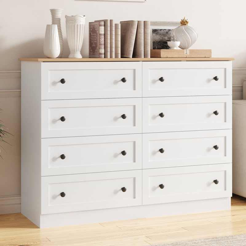 Commode 8 tiroirs pour chambre à coucher, commode de ferme pour placard 8 tiroirs, commode large moderne, armoire de rangement, chambre à coucher, salon, entrée, blanc