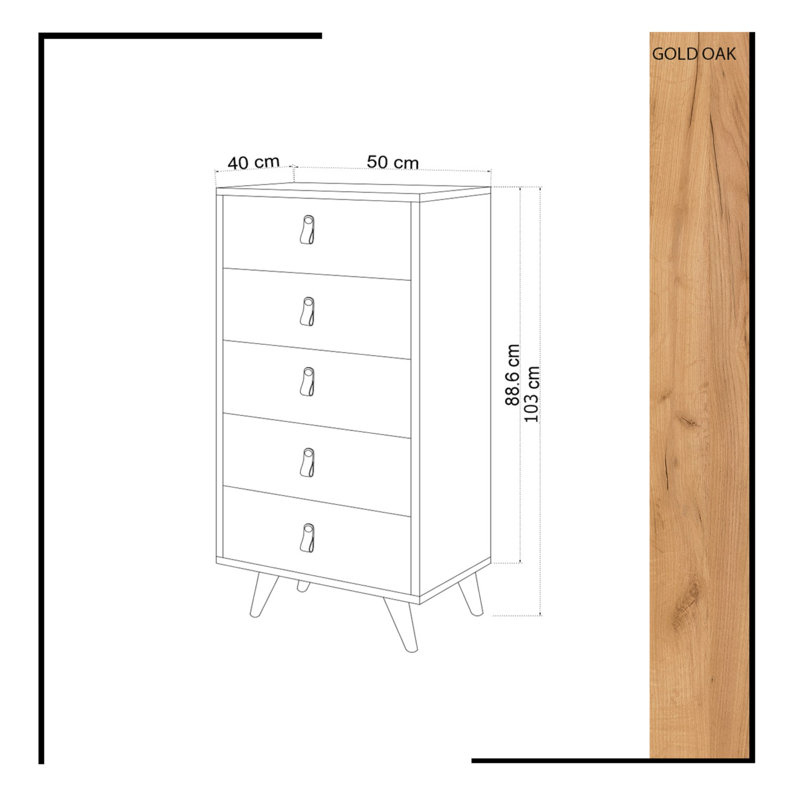 Commode pour femme 5 tiroirs 19,7 po, Brun / blanc