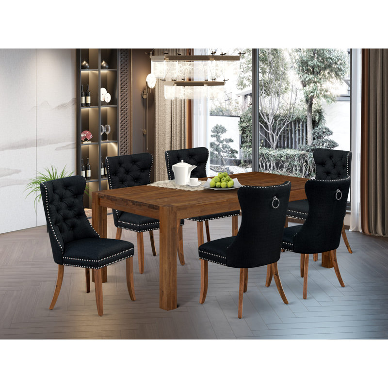 Ensemble de salle à manger 3 pièces composé d'une table de cuisine rectangulaire avec rallonge amovible et 2 chaises rembourrées, acajou