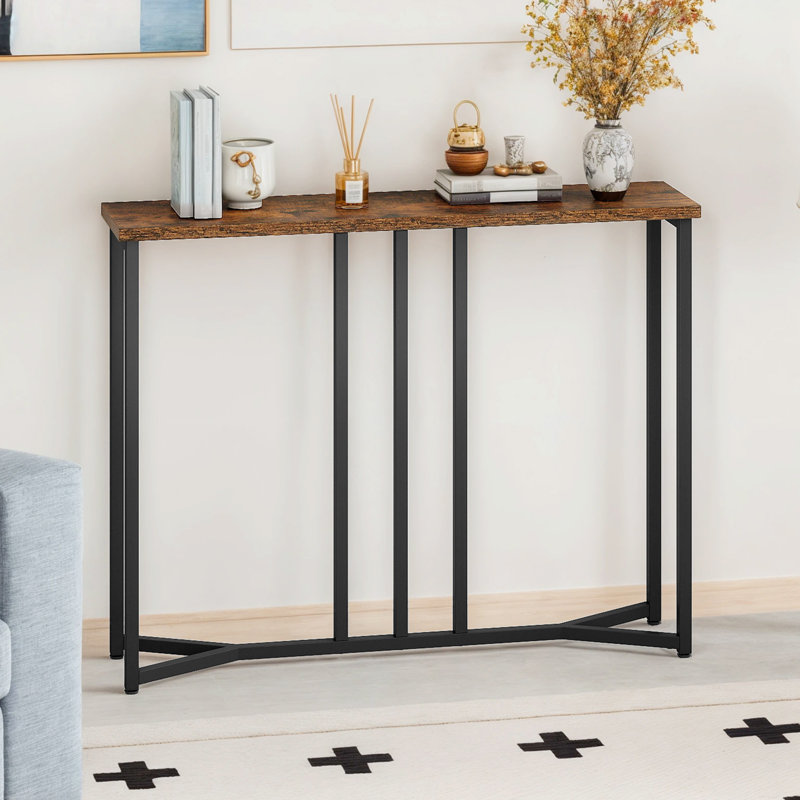 Set Of 2 Console Table, Slim Console Table For Hallway, Metal Frame, Sofa Table, Black, Brown, 80 cm H x 80cm W x 20 cm D