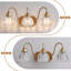 Luminaires de salle de bain rétro en or, 3 lumières de meuble-lavabo en cristal tulipe transparent brossé, finition laiton antique mat, style Mid-Century, appliques murales pour la chambre à coucher, couloir, facile à installer-1862601898-1862601903