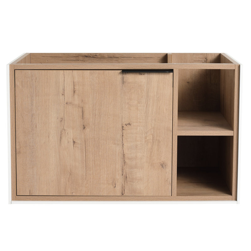 Meuble-lavabo flottant 30 po, fixation murale, porte à fermeture en douceur, chêne imitation, design moderne, 1 2 tablettes, contreplaqué moderne, armoire