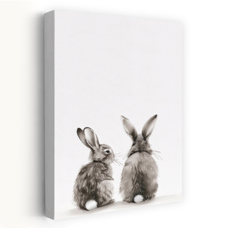 Two Curious Bunnies Contemporary Rabbit Forest Wall Art Print by Mathieu - Wrapped Canvas Print, 45.72cm H x 30.48cm W