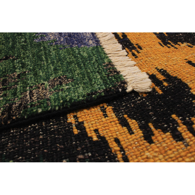 Tapis décoratif en laine noué à la main de conception unique 3 pi 10 po x 6 pi Benayah New Age