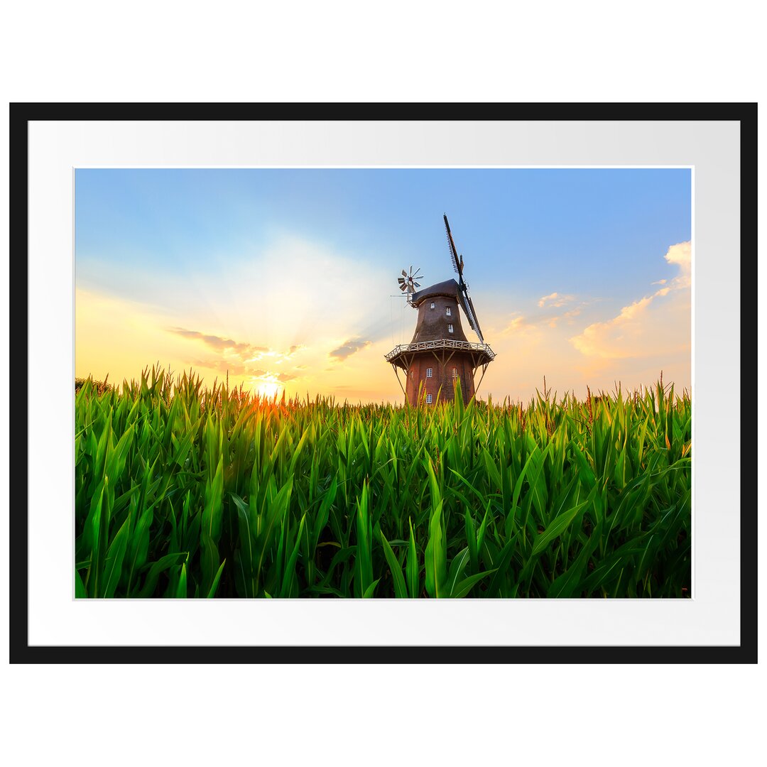 Gerahmtes Poster SchÃ¶ne WindmÃ¼hle auf dem Feld