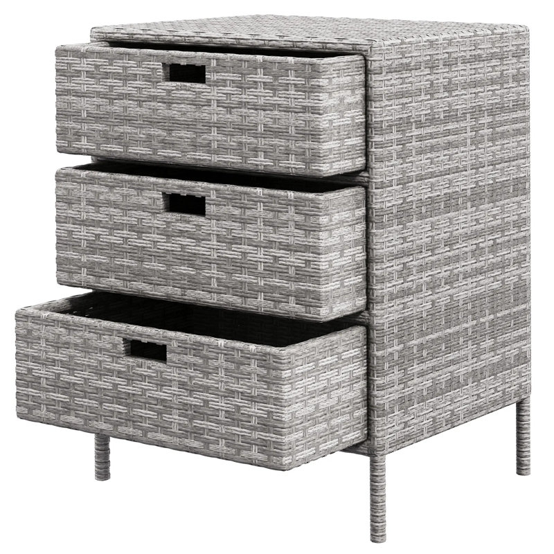 3-drawer Rattan Storage Cabinet, Pe Wicker Outdoor Towel Rack With Pool Caddy Organizer, Gray, Gray