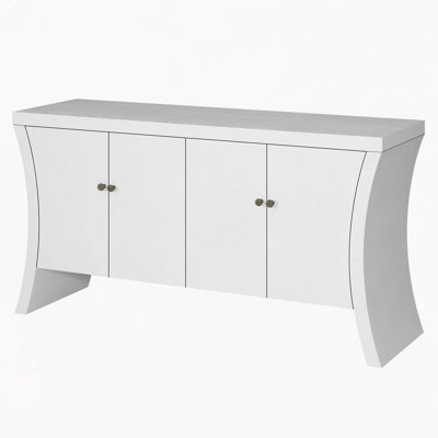 Refined Industrial 4-Door Credenza with Wooden Arc Legs & Bronze Clasps – Advanced Storage Design, Solid Craftsmanship, by Lark Manor