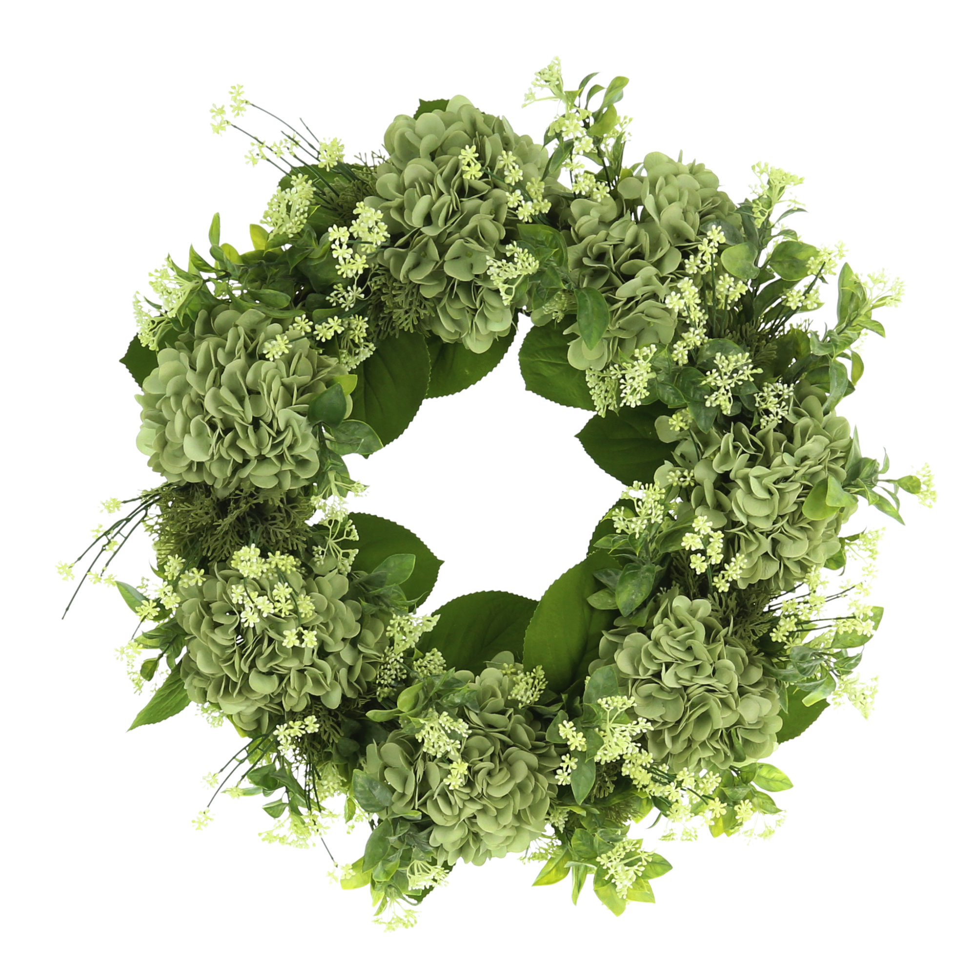 The Holiday Aisle® Seafoam Green Hydrangea with Budding Flower Wreath ...