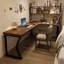 Bureau en fer massif en forme de L brun noyer + noir-2103132931
