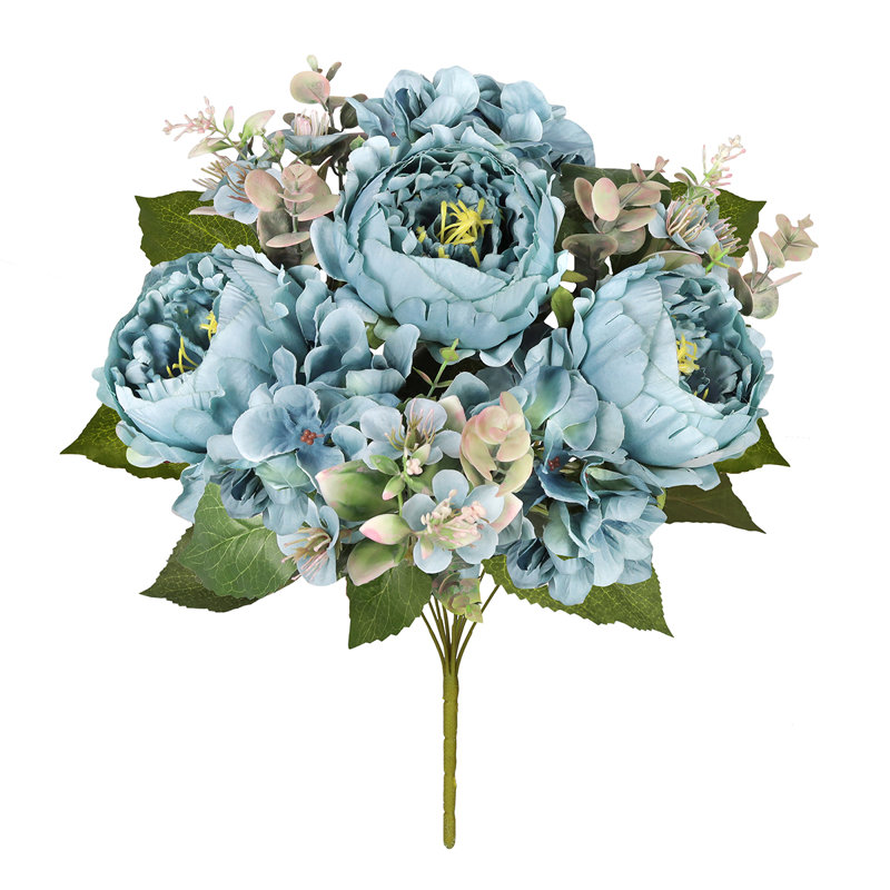 Mélange de pivoines et d'hortensias, Bleu sarcelle